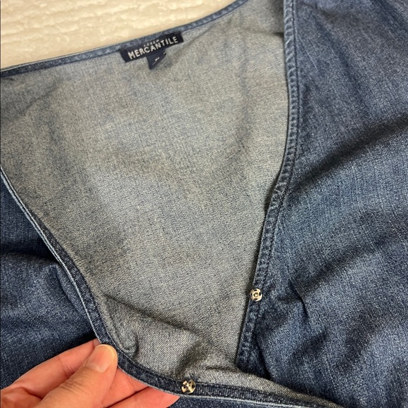 J. Crew Mercantile denim chambray short sleeve faux wrap dress with ruffle hem M - Picture 9 of 12